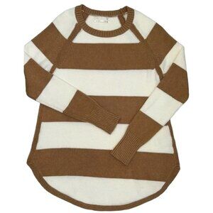Anthropologie Rebekah Tunic Sweater Camel Ivory Striped S Preppy Cozy Knit